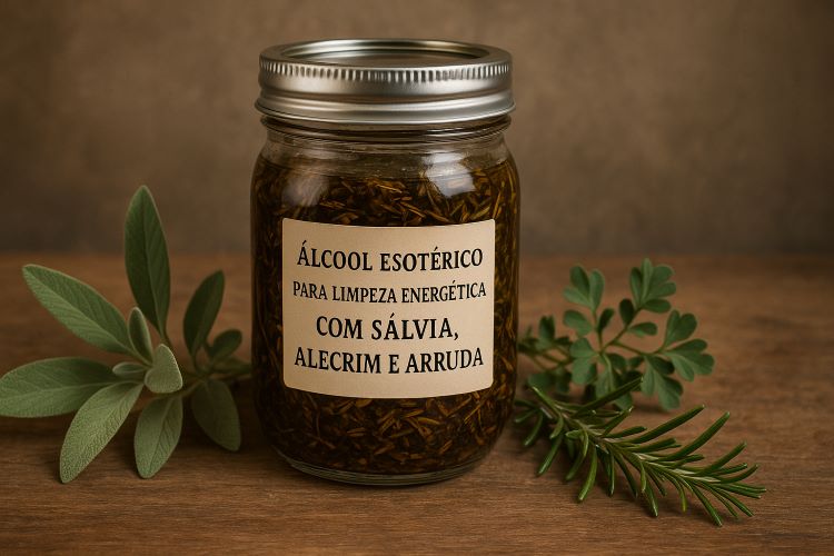 ✨ Álcool Esotérico para Limpeza Energética com Sálvia, Alecrim e Arruda ✨O álcool é um purificador poderoso de energias negativas.