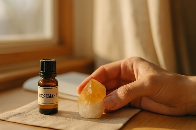 Ritual Matinal com Óleo Essencial de Alecrim e Citrino para Iniciar o Dia com Clareza. A forma como começamos o dia