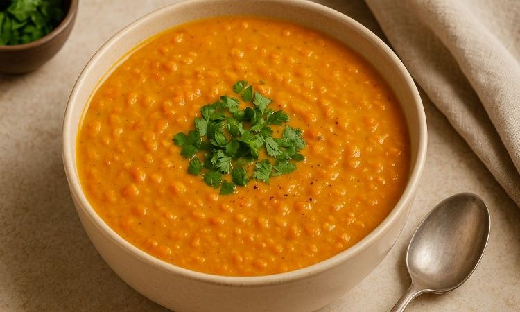 Sopa de Lentilha Vermelha com Leite de Coco e Curry: Comfort Food Vegana, Cremosa e Nutritiva, Acompanhe a receita em nosso site